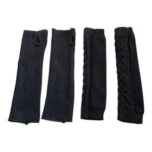 Arm Warmers Fingerless Gloves Ribbed And Cable Knit Sleeve Thumbhole Black 2 Pr